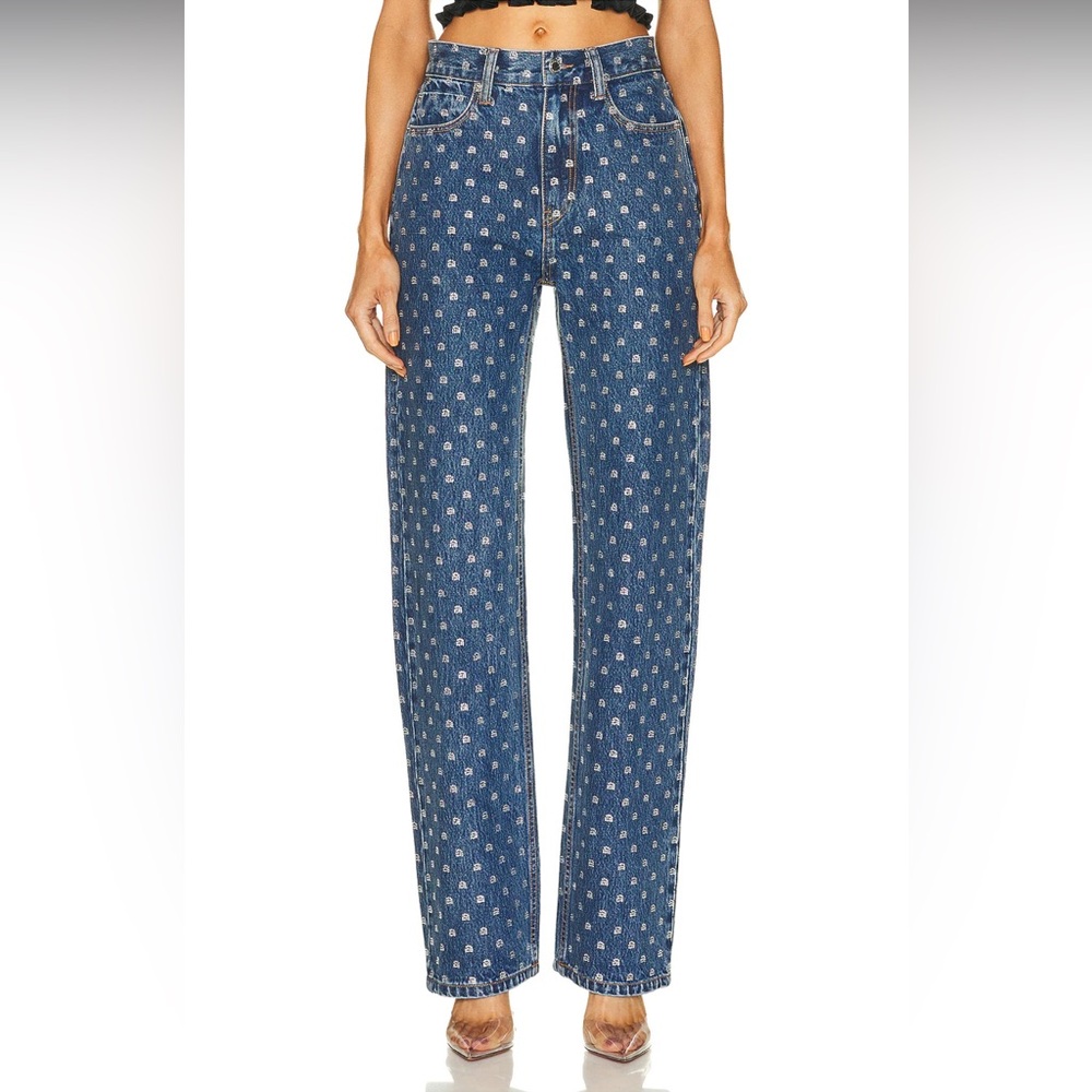 ⭕️SOLD⭕️ Alexander wang embellished crystal logo l high-rise straight leg jeans